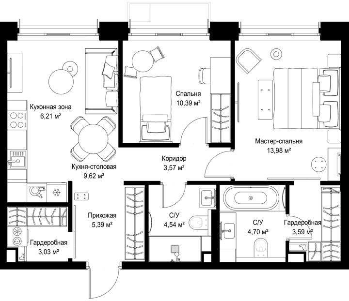 2-комнатная квартира, 65 м² — фото 1