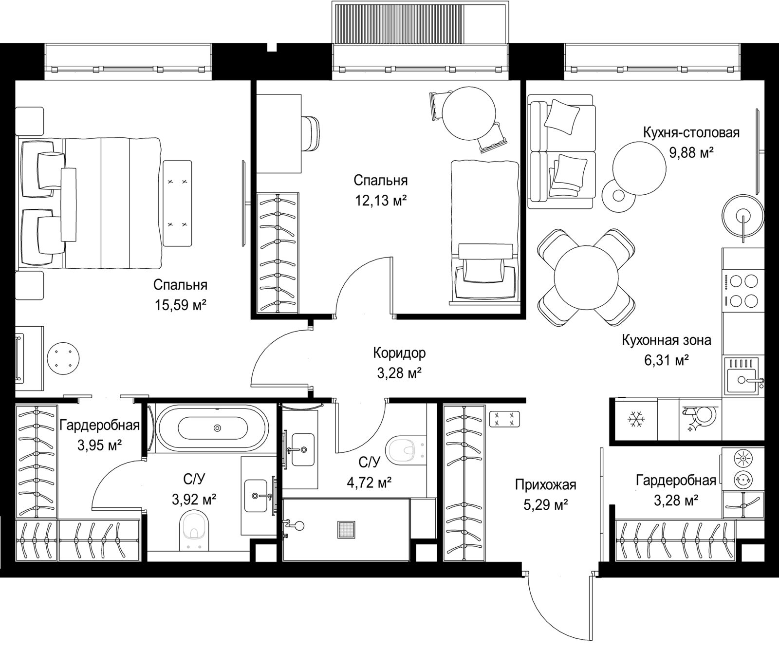 2-комнатная квартира, 68,3 м²