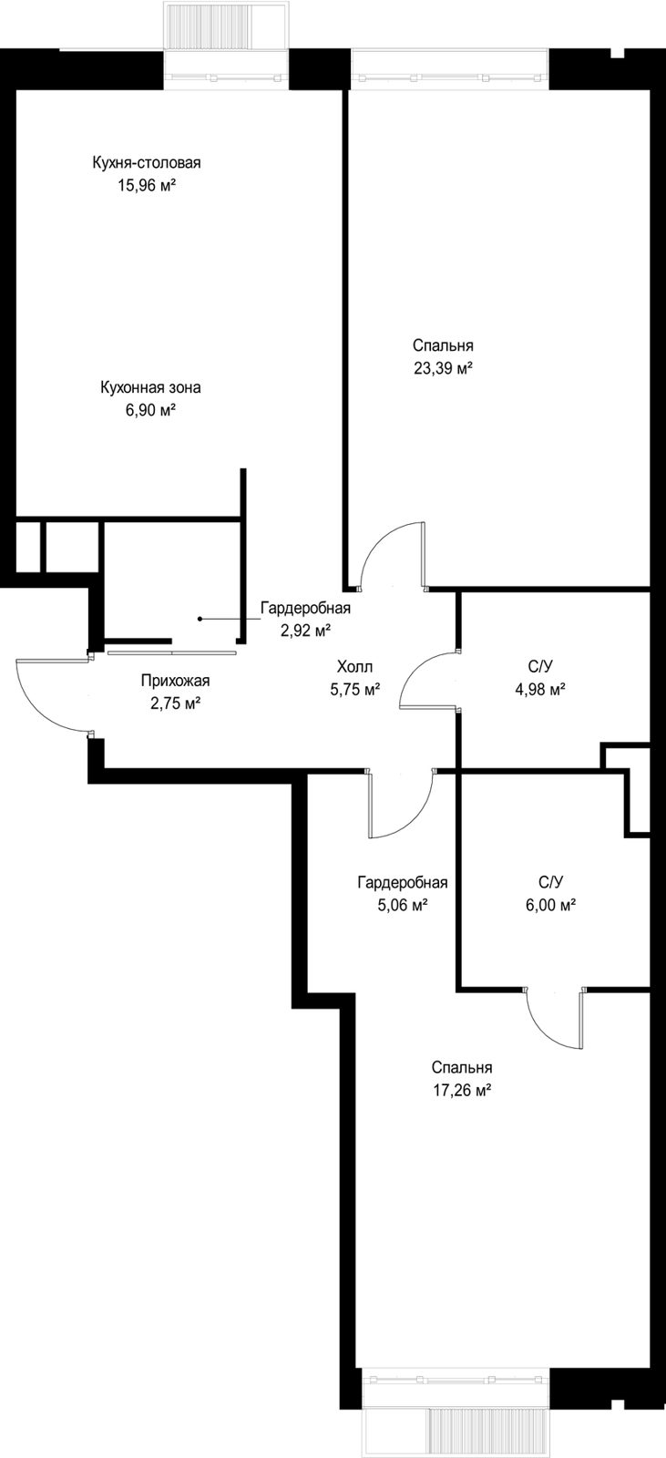 2-комнатная квартира, 91 м² — фото 2