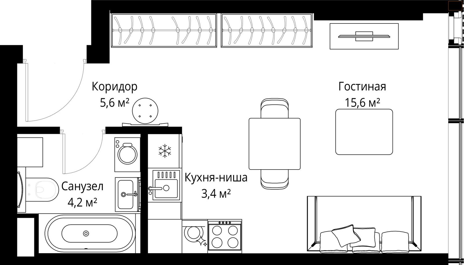 Квартира-студия, 28,8 м²