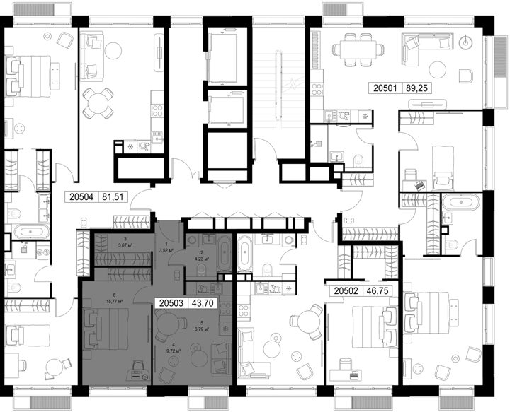 1-комнатная квартира, 43,7 м² — фото 2