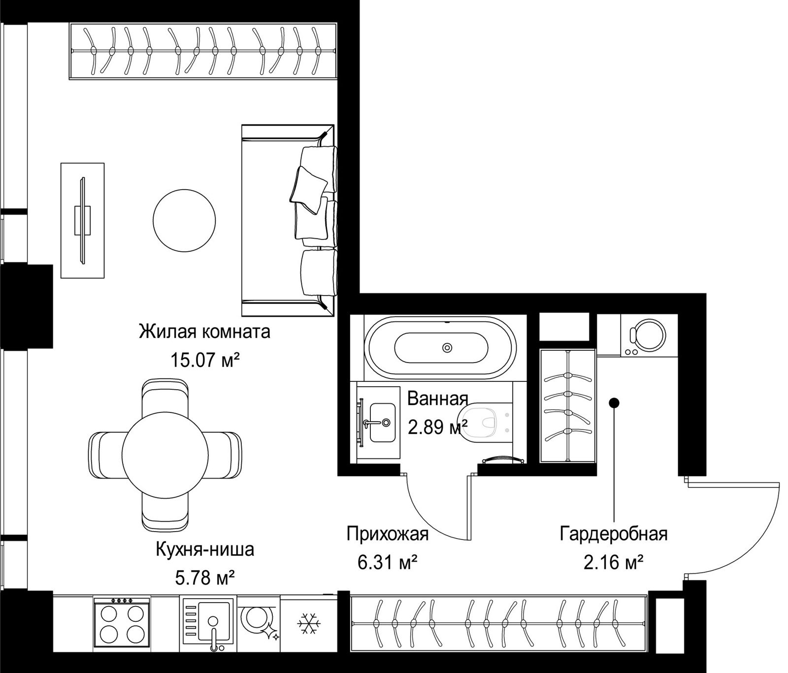 Квартира-студия, 32,2 м²