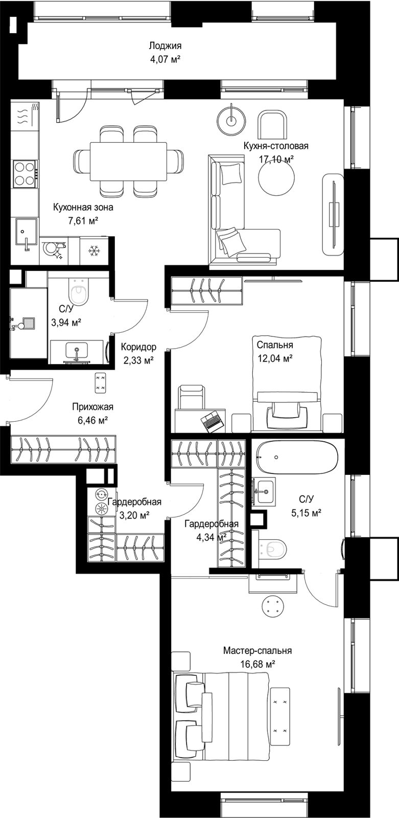 2-комнатная квартира, 82,9 м²