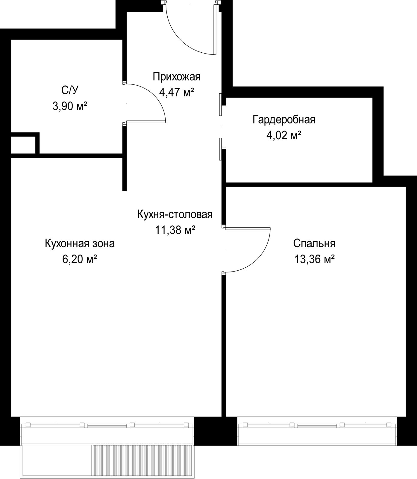 1-комнатная квартира, 43,3 м² — фото 2