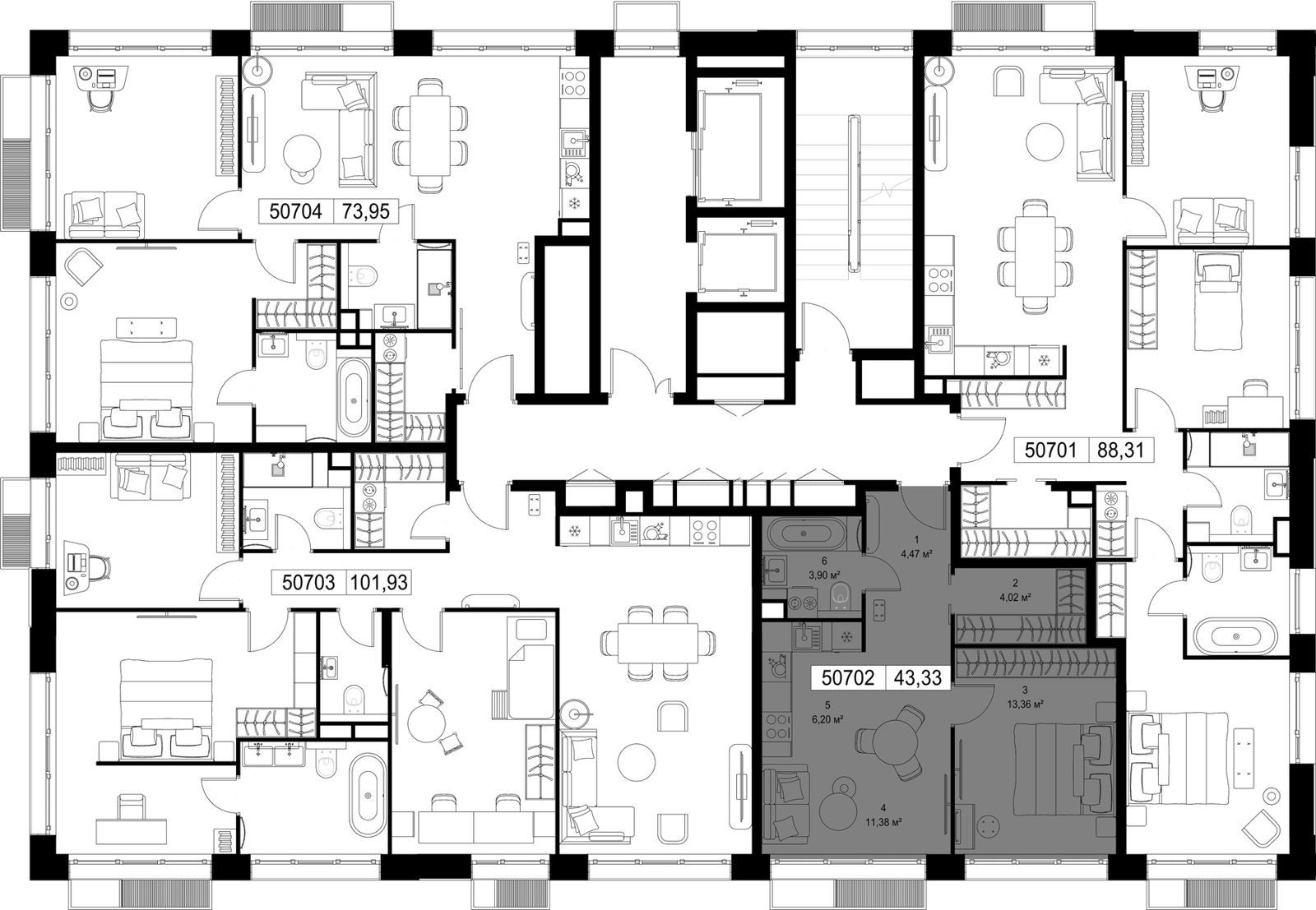 1-комнатная квартира, 43,3 м² — фото 3