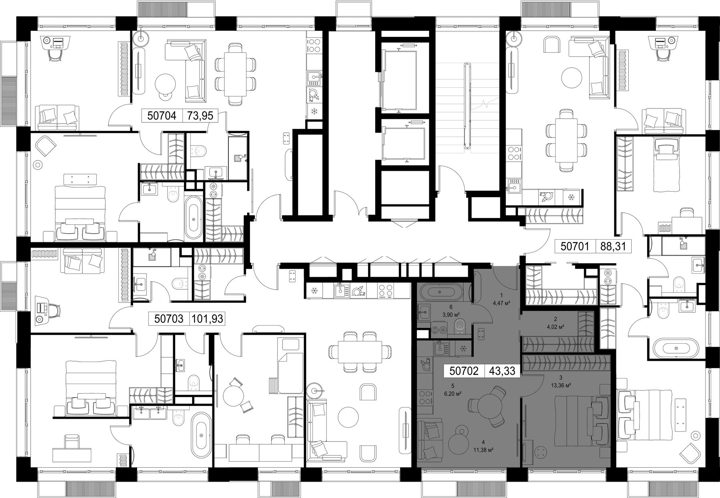 1-комнатная квартира, 43,3 м² — фото 3