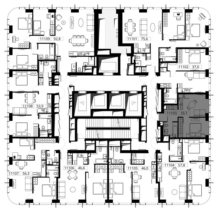 1-комнатная квартира, 33,7 м² — фото 2