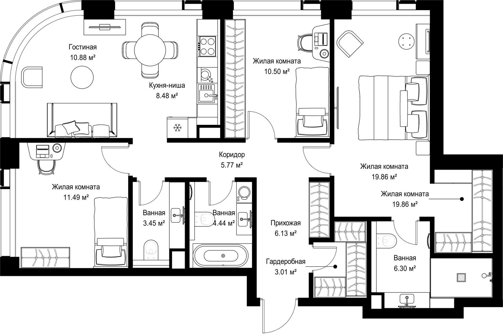 3-комнатная квартира, 90,3 м²