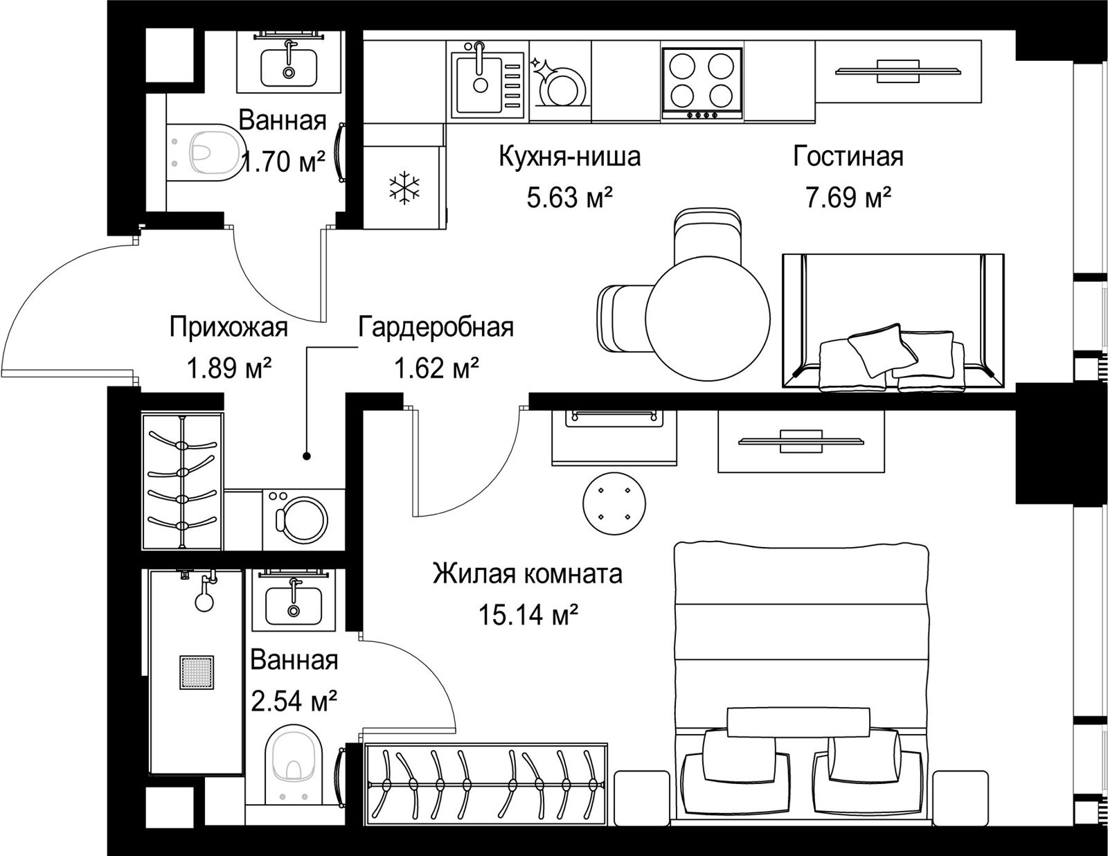 1-комнатная квартира, 36,2 м²