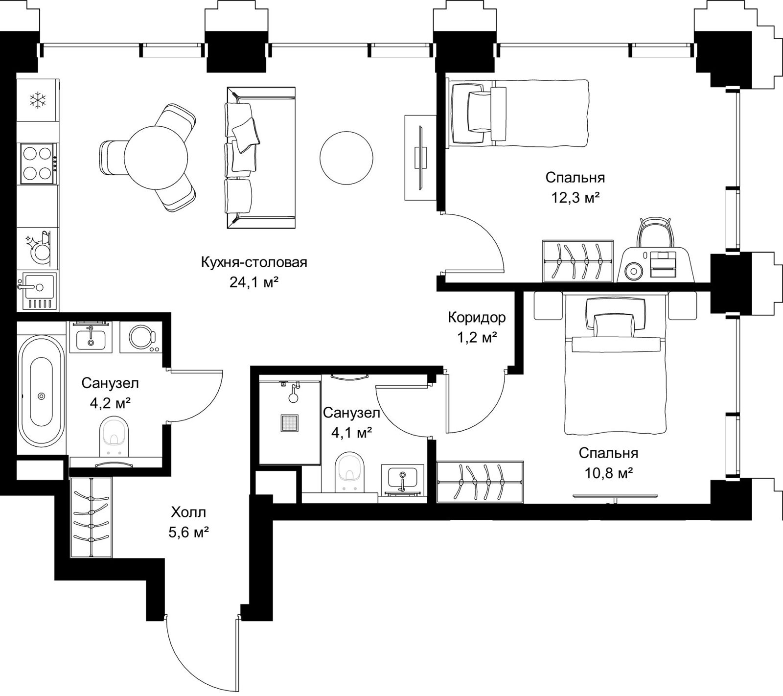 2-комнатная квартира, 62,3 м²
