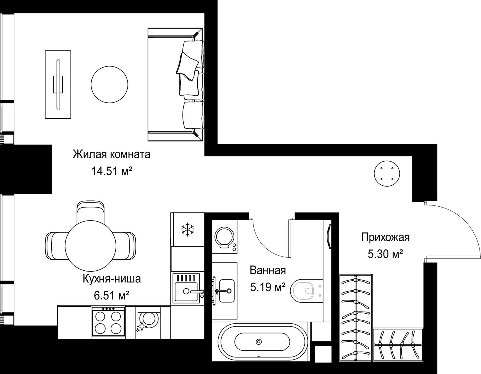 Квартира-студия, 31,5 м²