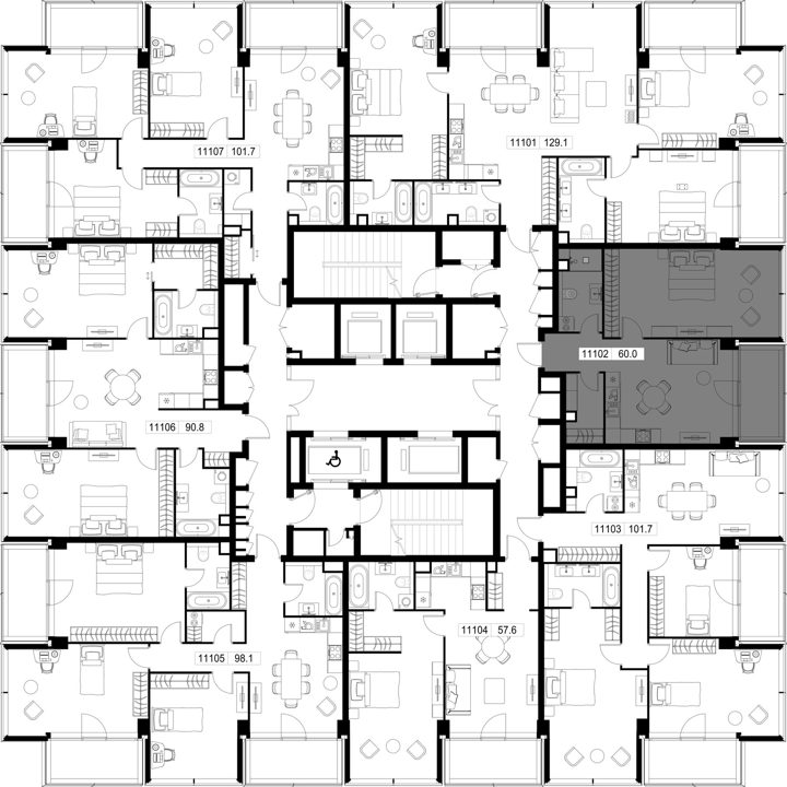 1-комнатная квартира, 60 м² — фото 2