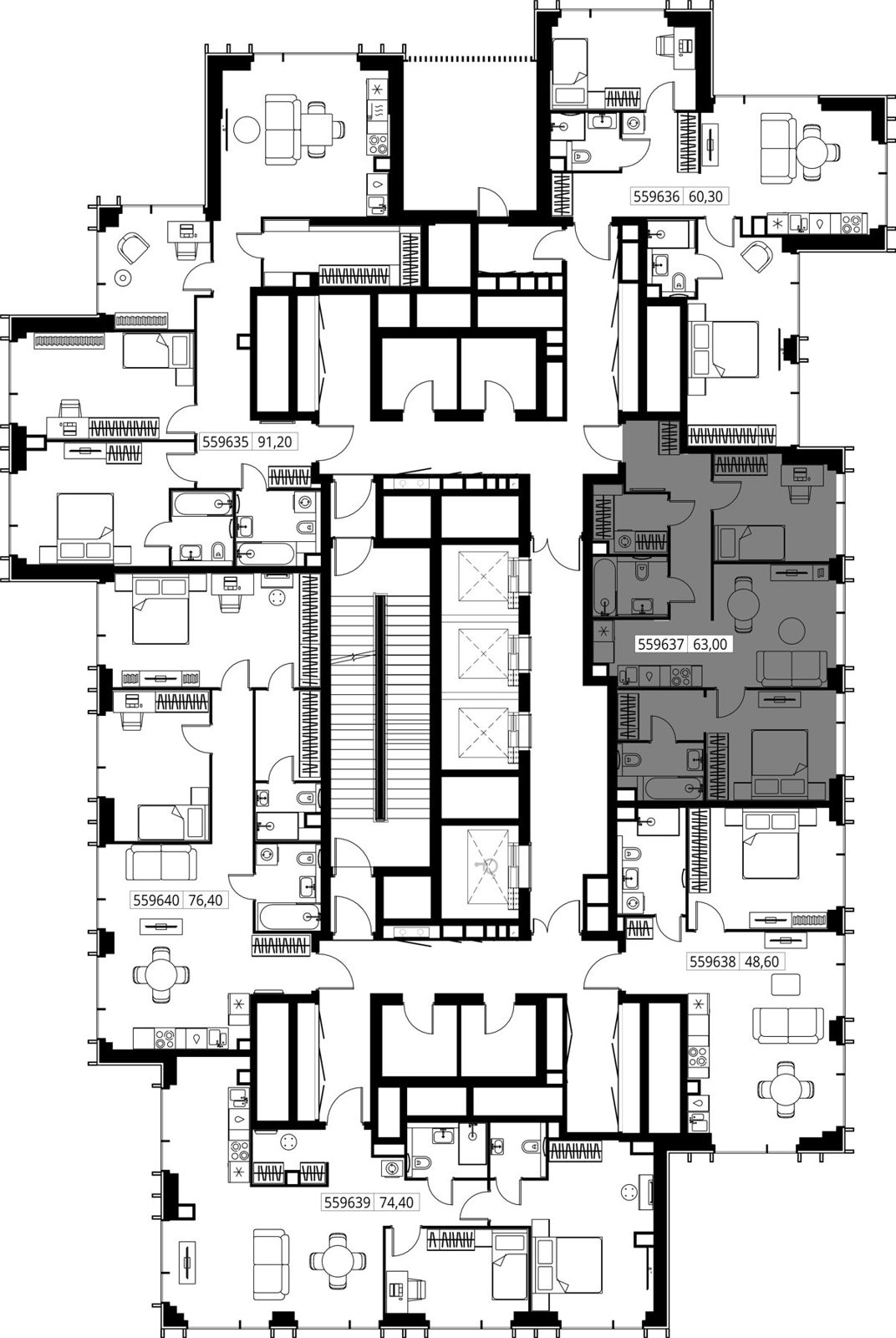 2-комнатная квартира, 63 м² — фото 2