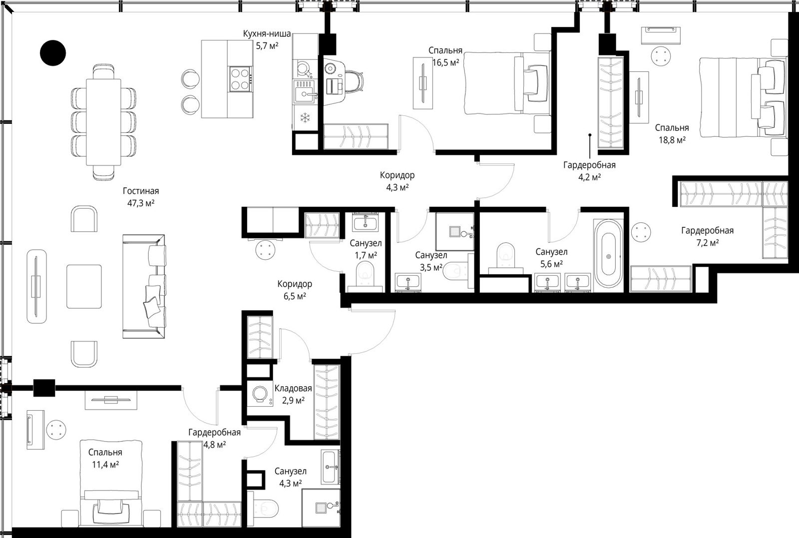 3-комнатная квартира, 144,7 м²