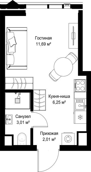 Квартира-студия, 23 м²