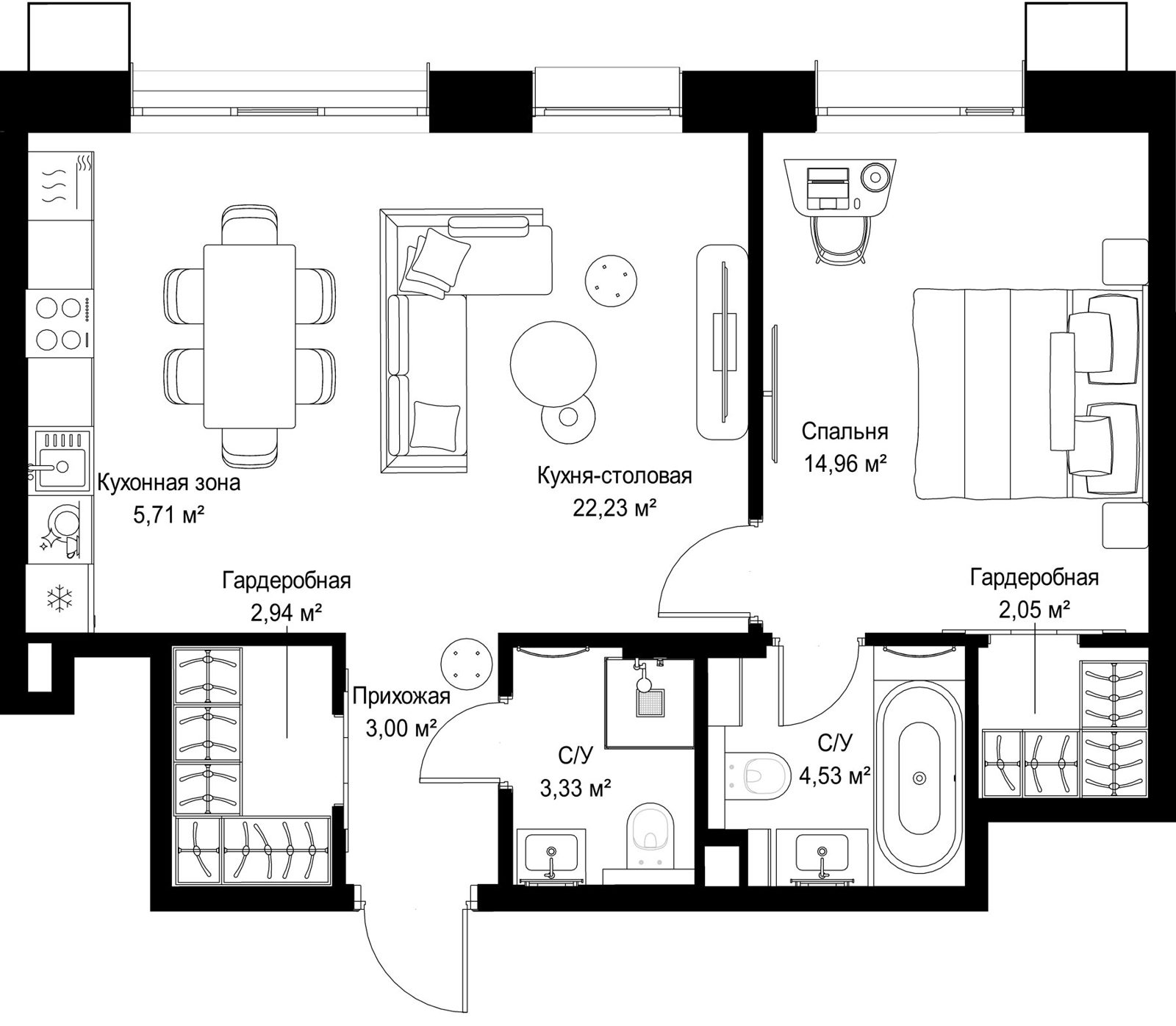 1-комнатная квартира, 58,8 м²