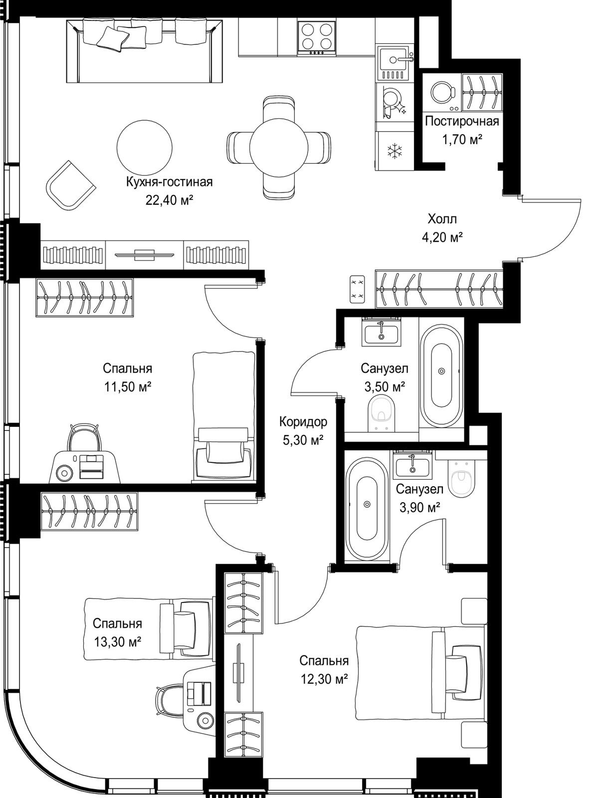 3-комнатная квартира, 78,1 м²