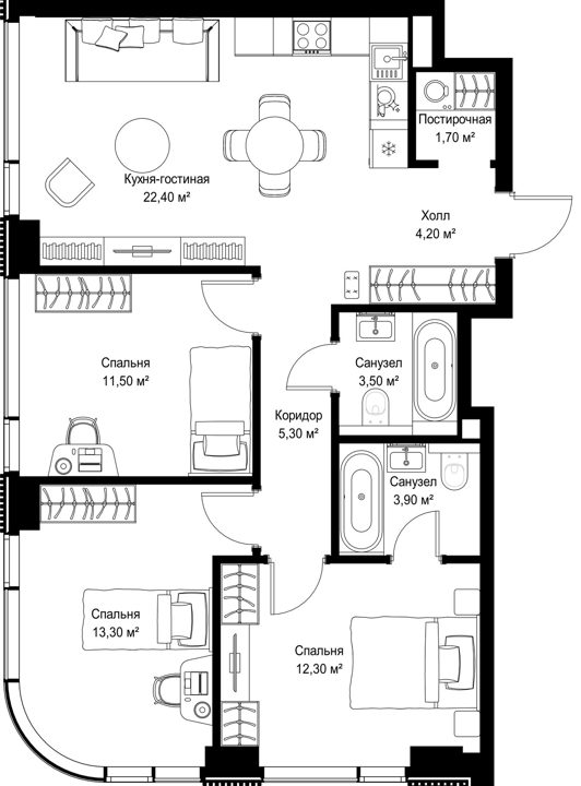 3-комнатная квартира, 78,1 м² — фото 1
