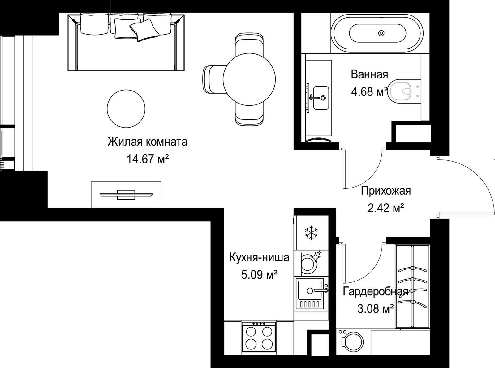 Квартира-студия, 29,9 м²