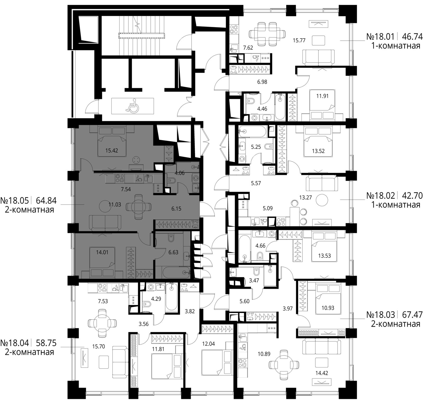 2-комнатная квартира, 64,8 м² — фото 2