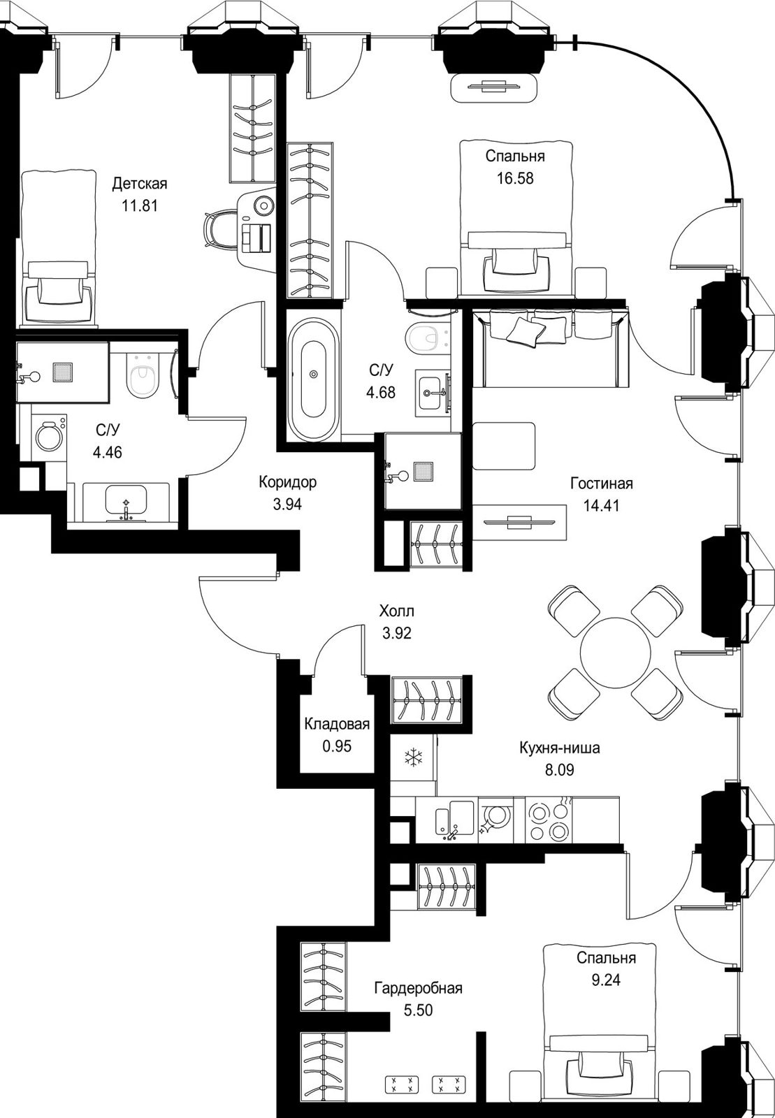3-комнатная квартира, 83,6 м²