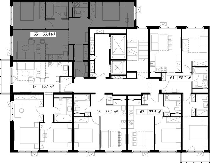 2-комнатная квартира, 66,4 м² — фото 2