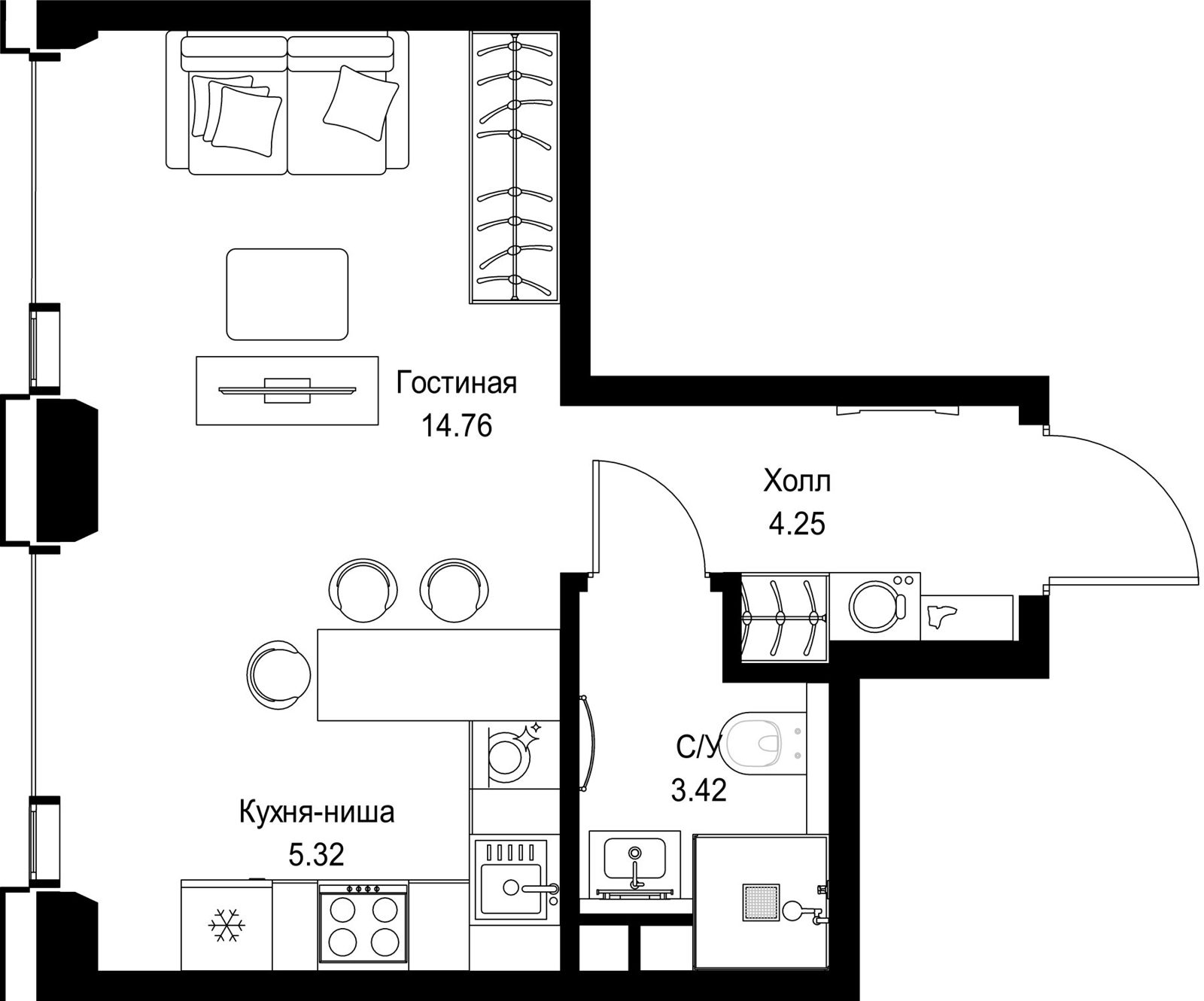 Квартира-студия, 27,8 м²