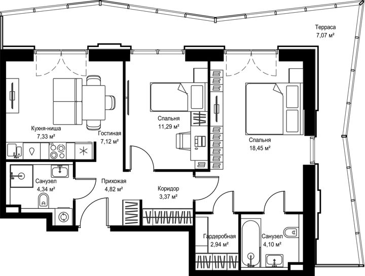 2-комнатная квартира, 70,6 м² — фото 1