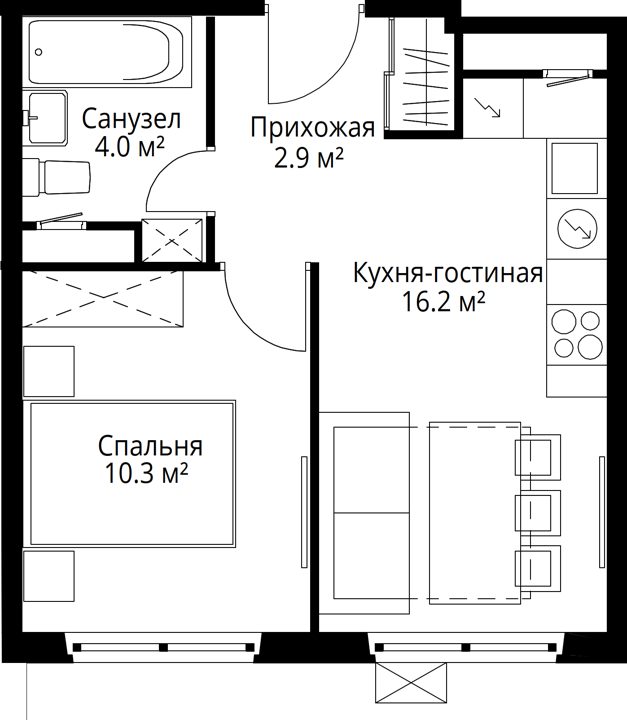 1-комнатная квартира, 33,4 м² — фото 1