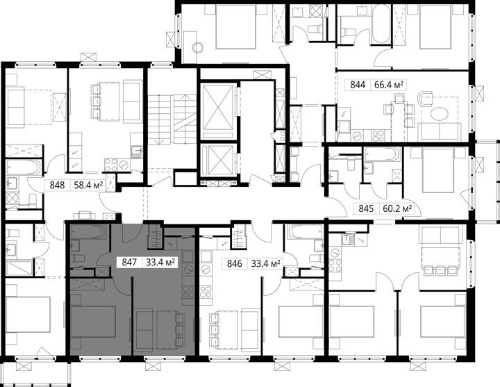 1-комнатная квартира, 33,4 м² — фото 2