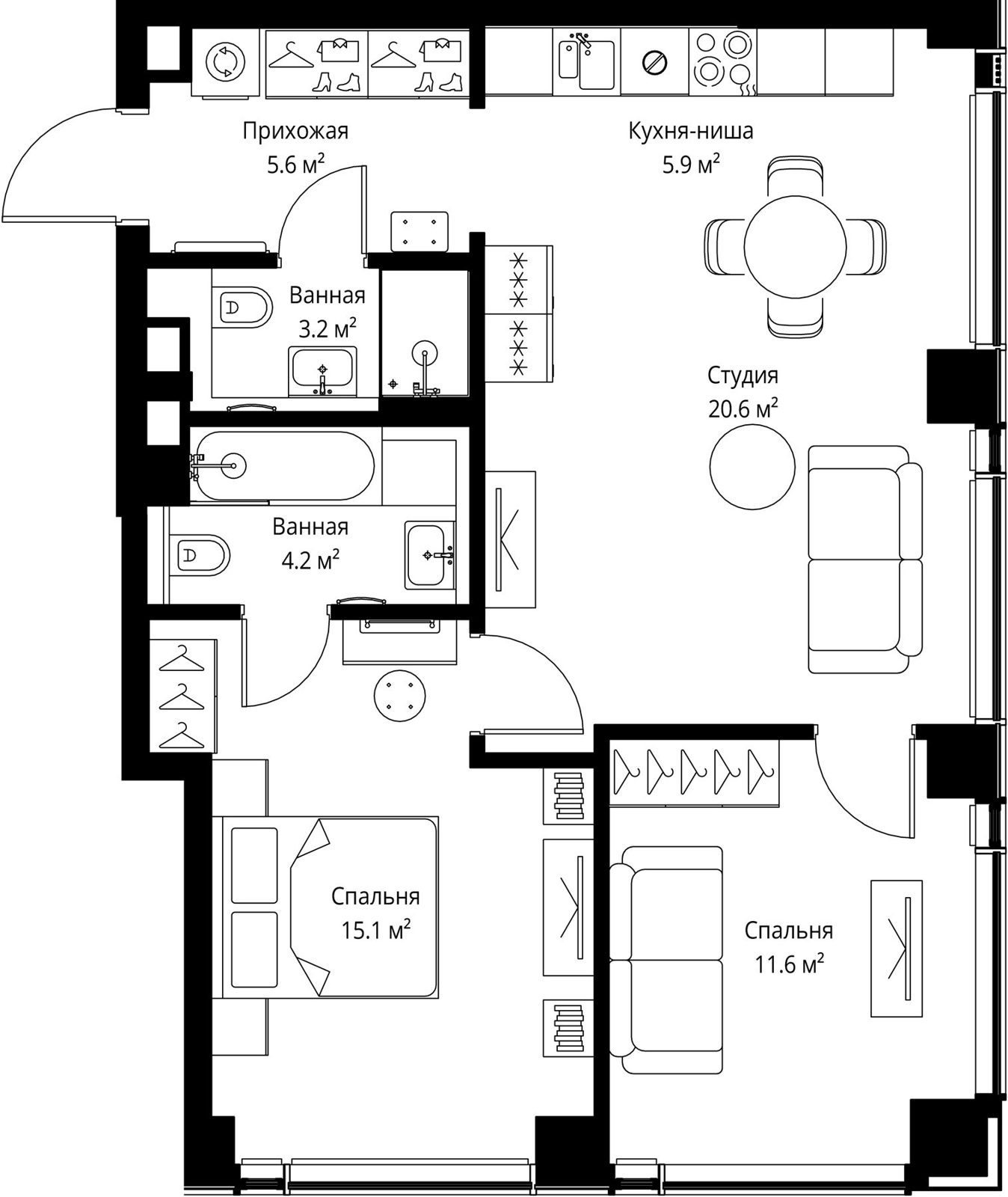 2-комнатная квартира, 66,2 м²