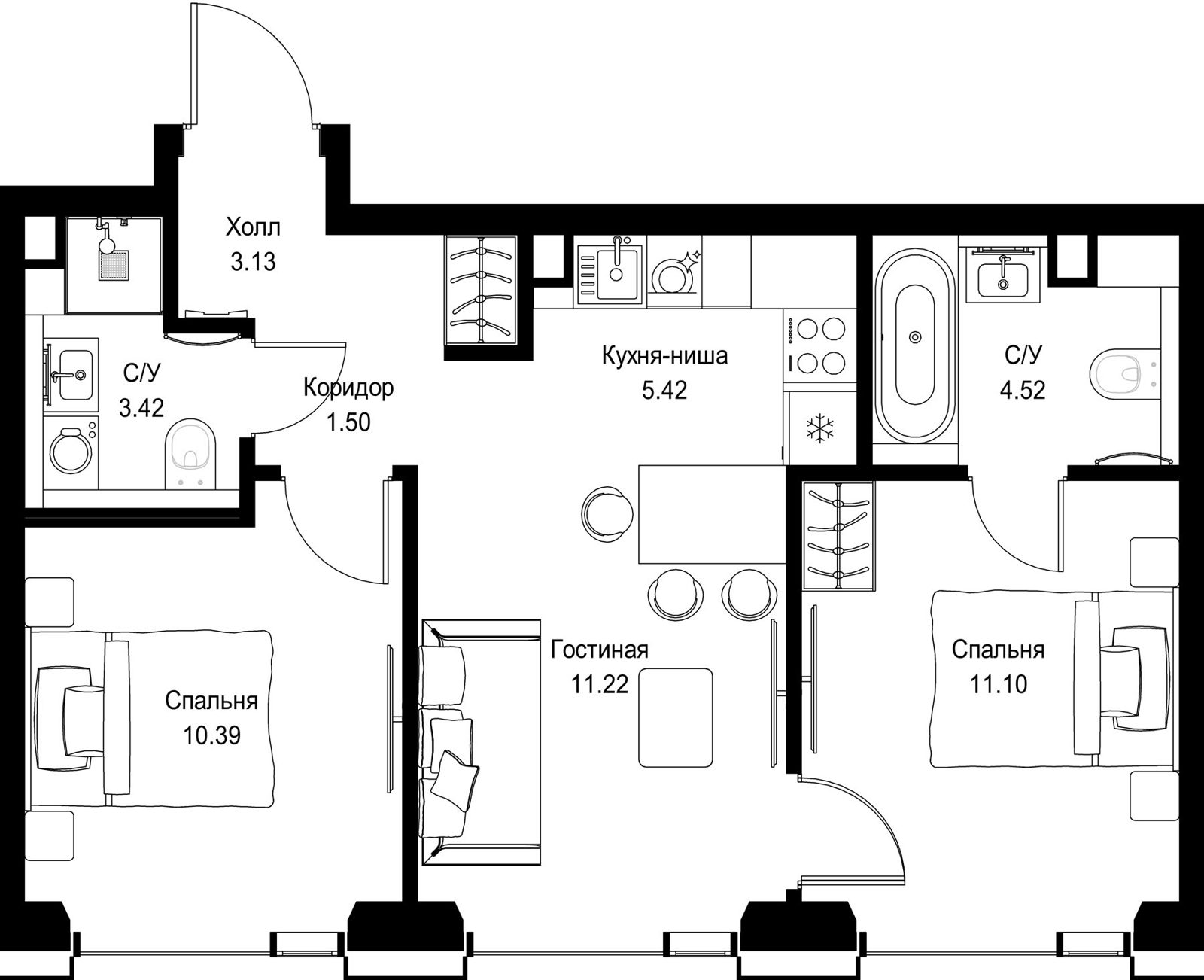 2-комнатная квартира, 50,7 м²