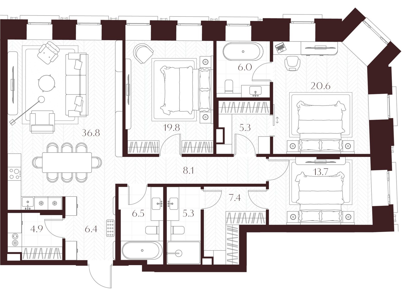 3-комнатная квартира, 140,8 м²