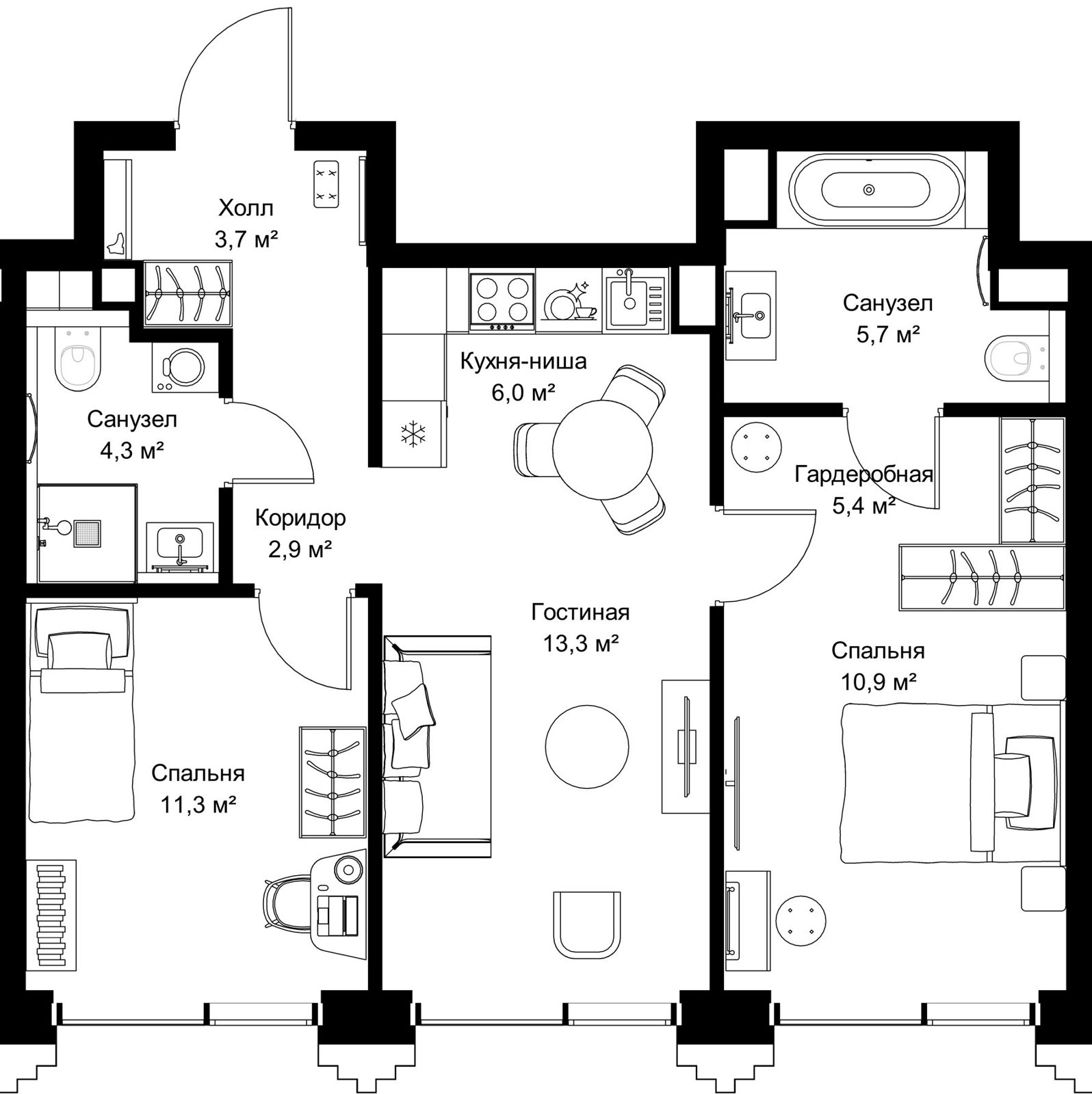 2-комнатная квартира, 63,5 м²