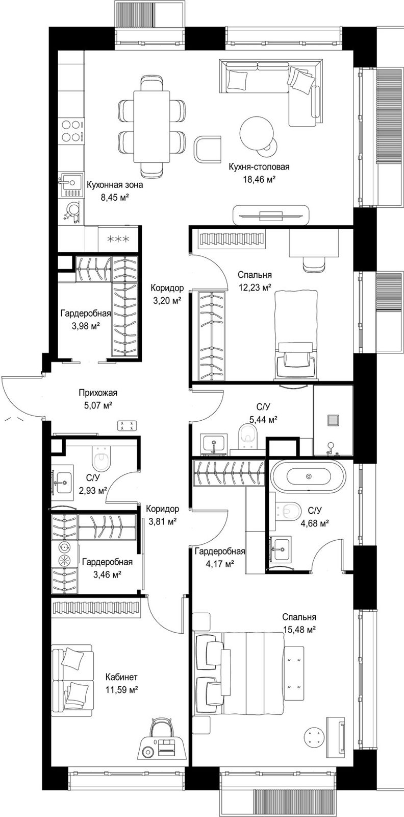 3-комнатная квартира, 103 м²