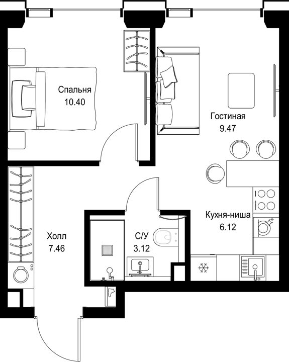 1-комнатная квартира, 36,6 м² — фото 1