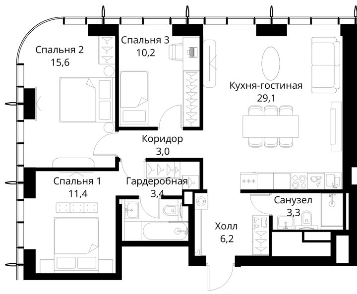 3-комнатная квартира, 85,7 м² — фото 1