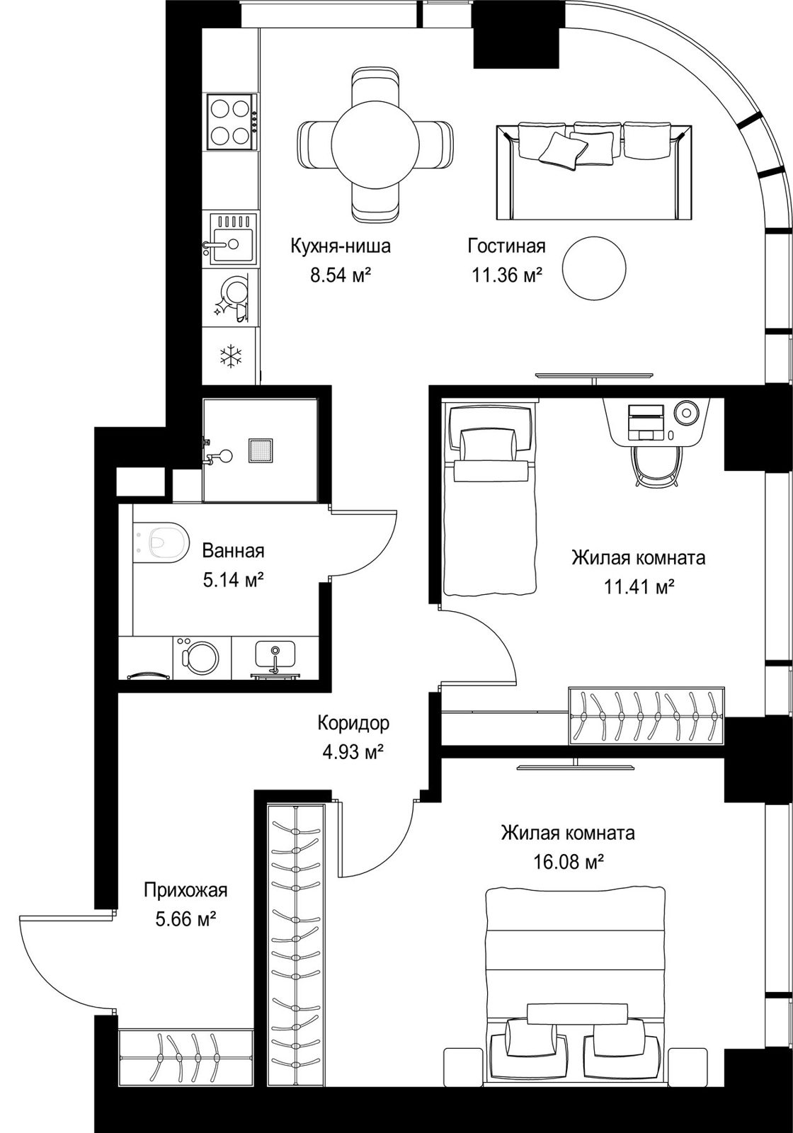 2-комнатная квартира, 63,1 м²