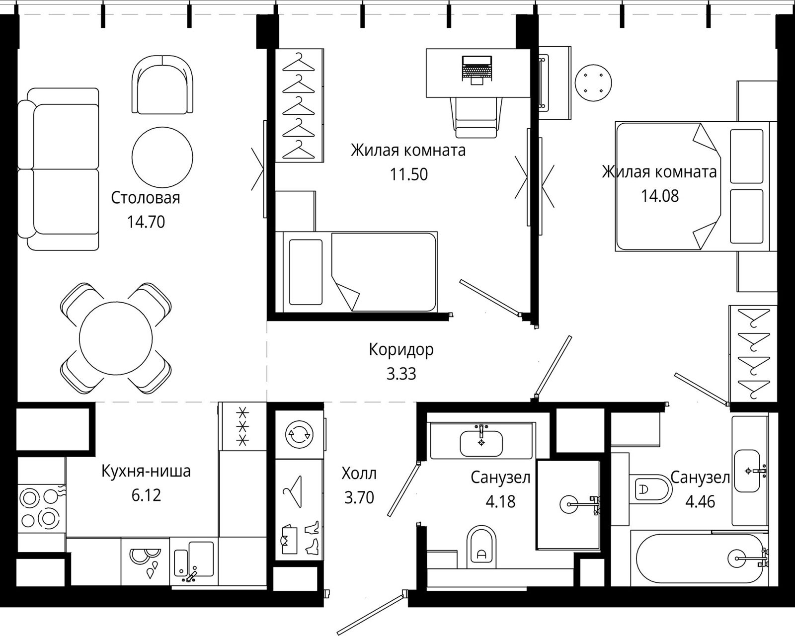2-комнатная квартира, 62,2 м²
