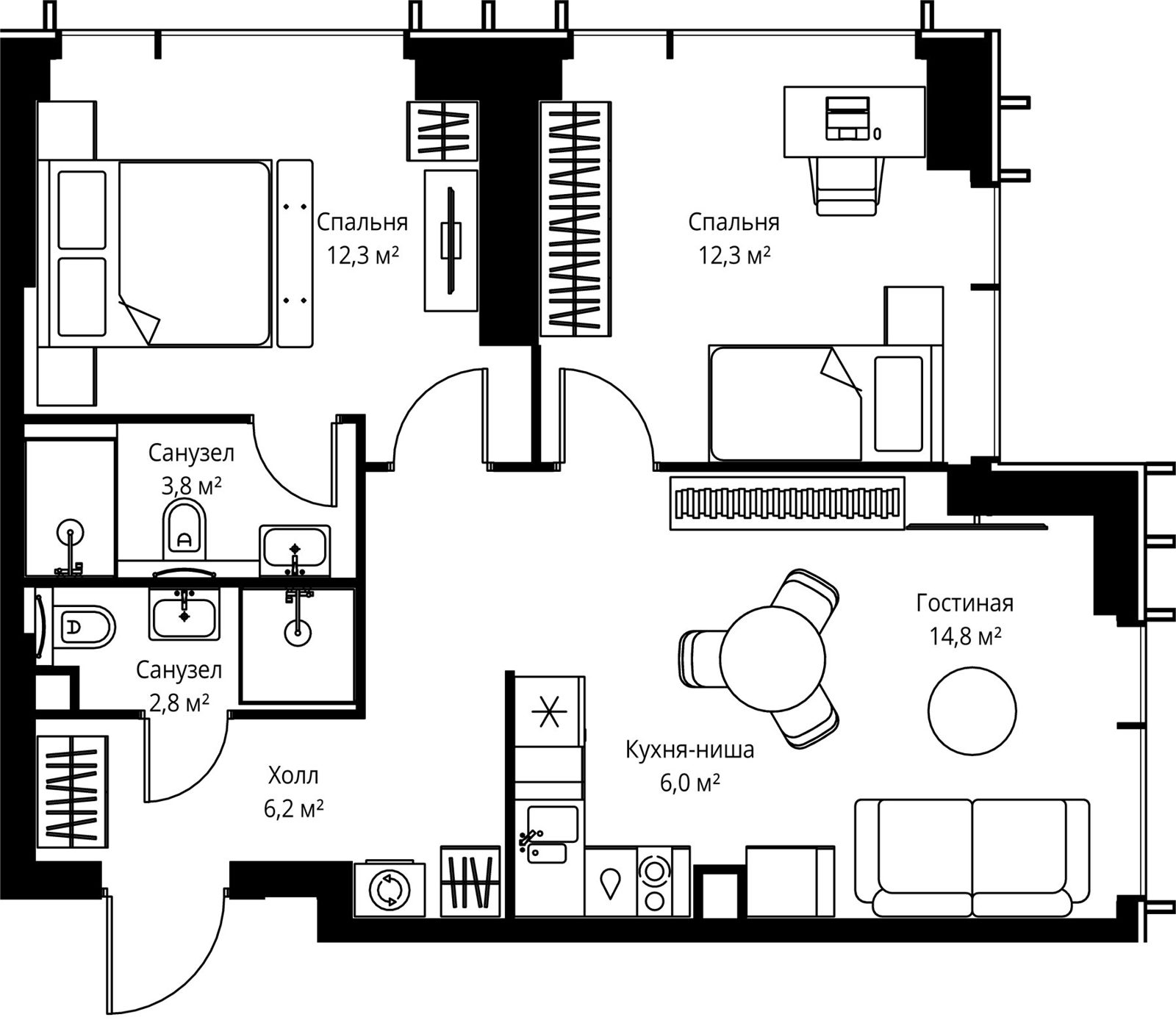 3-комнатная квартира, 58,2 м²