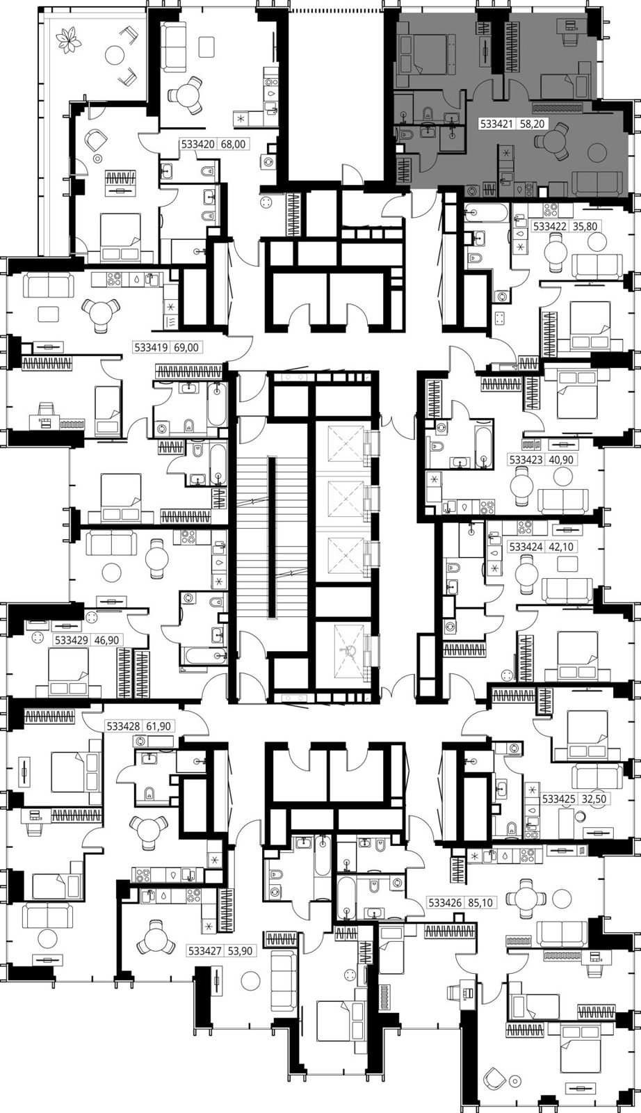 3-комнатная квартира, 58,2 м² — фото 2