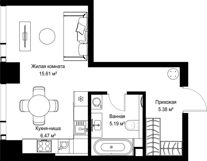 Квартира-студия, 32,6 м² — фото 1