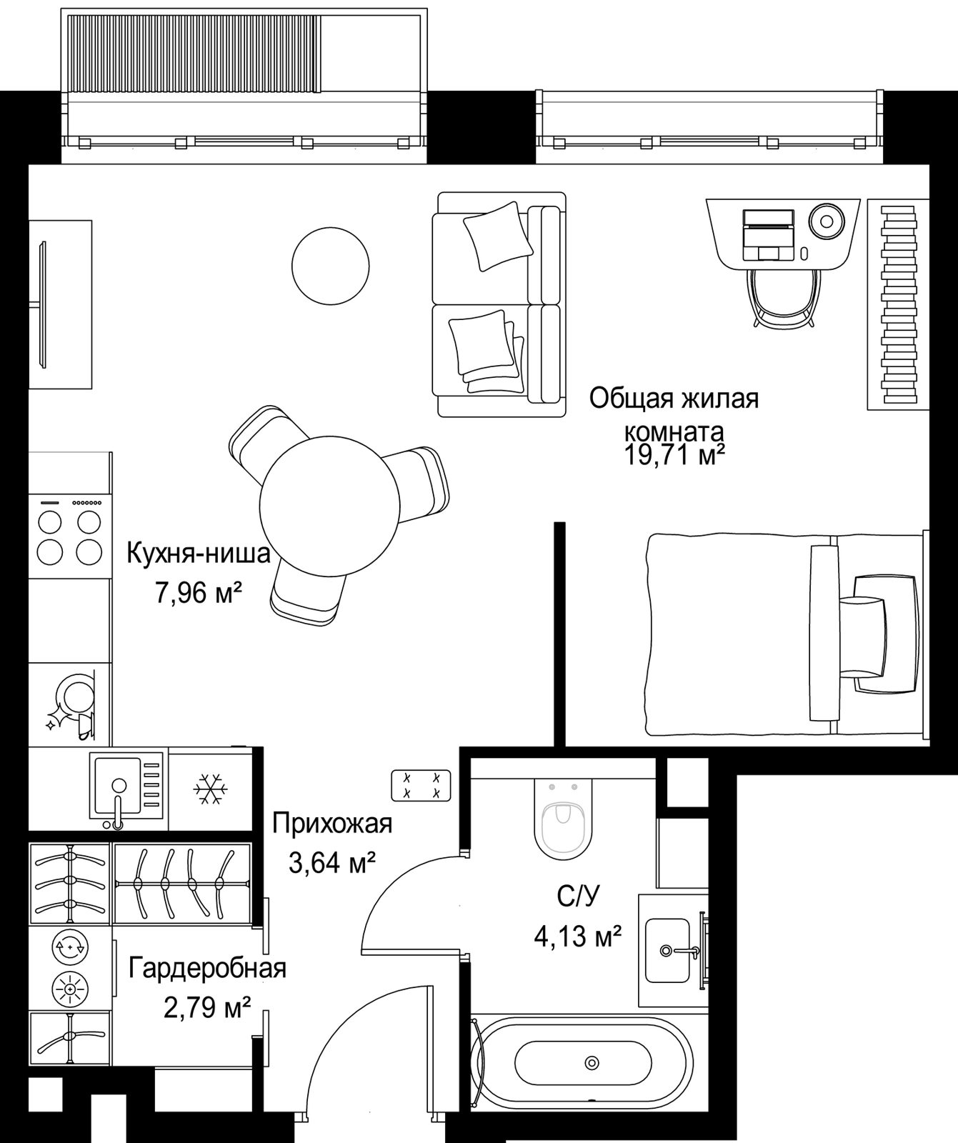 Квартира-студия, 38,2 м²
