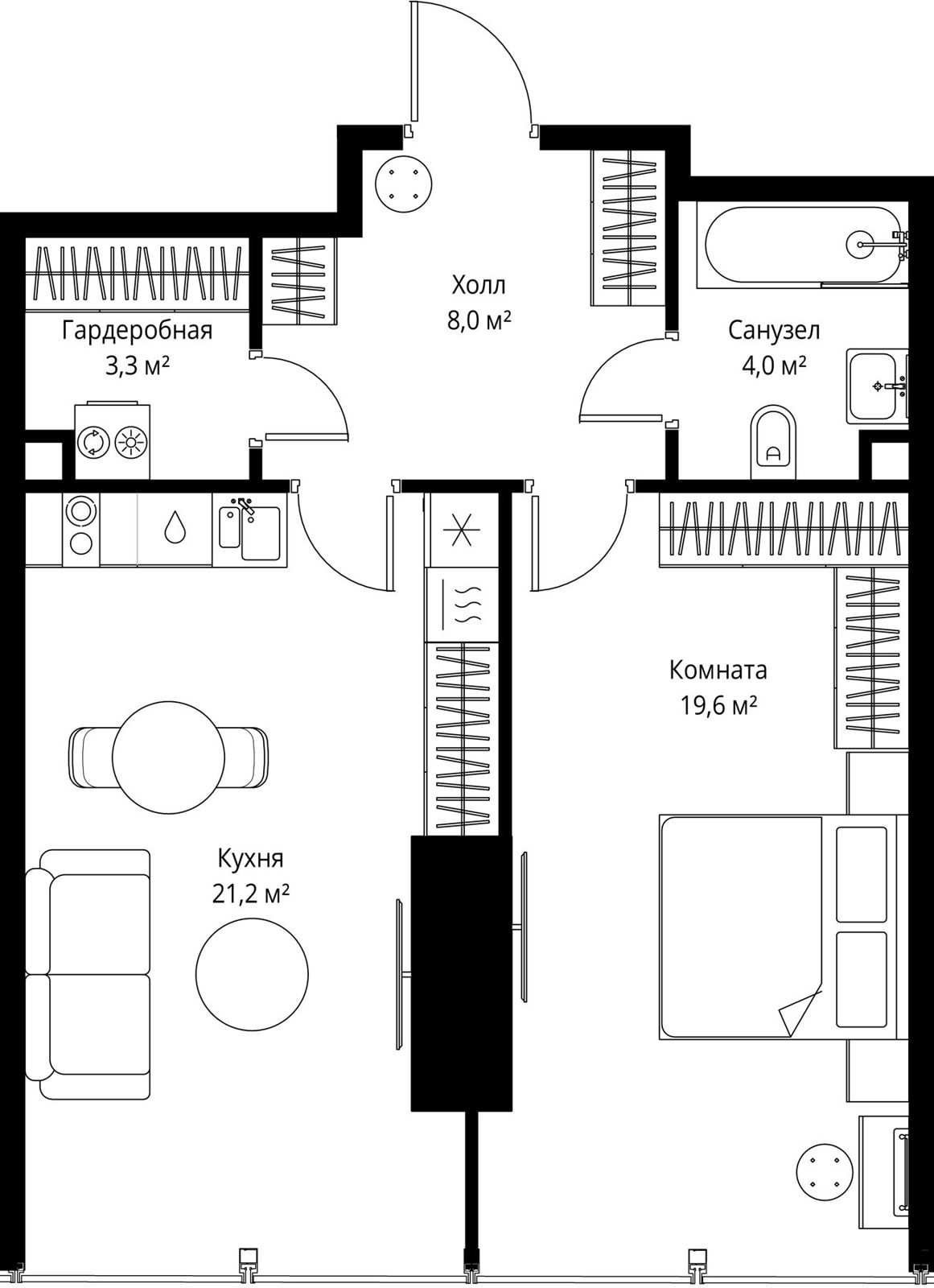 1-комнатная квартира, 56,1 м²