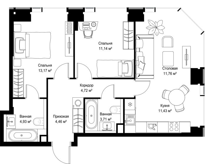2-комнатная квартира, 65,3 м² — фото 2