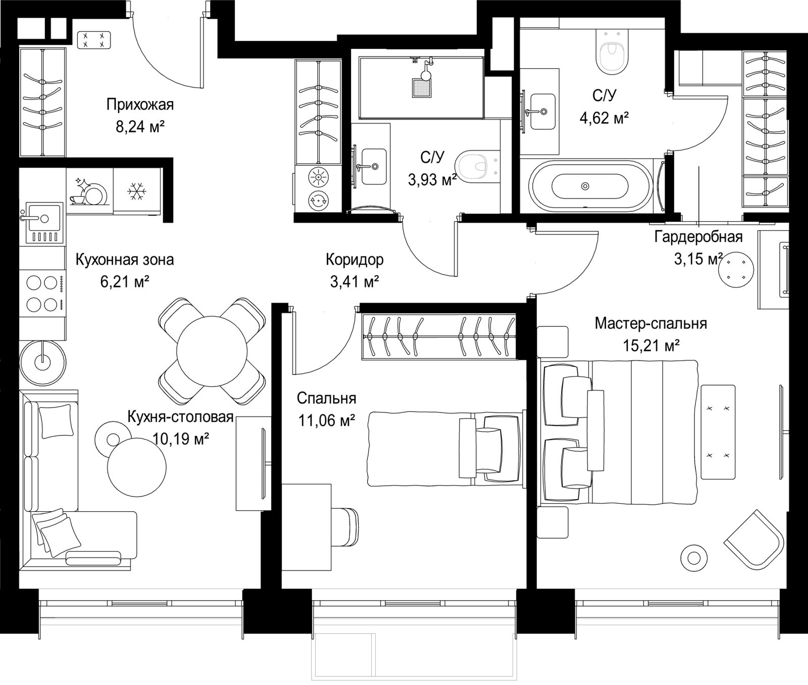 2-комнатная квартира, 66 м²