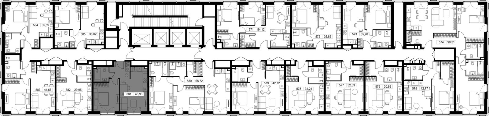 1-комнатная квартира, 43,8 м² — фото 2