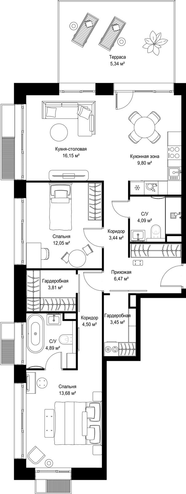 2-комнатная квартира, 87,7 м²