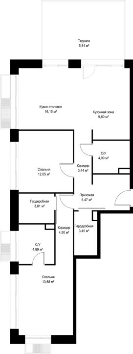 2-комнатная квартира, 87,7 м² — фото 2