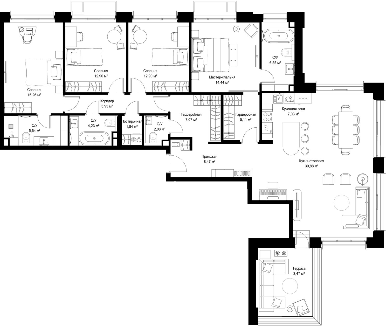 4-комнатная квартира, 153,8 м²